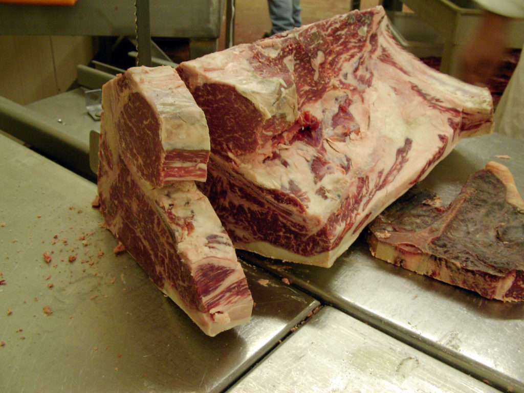 slicing a dry-aged primal
